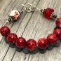Red Flowers Abacus Counting Bracelet, Knitting Row Counter, Handmade