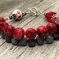 Red Flowers Abacus Counting Bracelet, Knitting Row Counter, Handmade