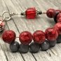 Red Flowers Abacus Counting Bracelet, Knitting Row Counter, Handmade