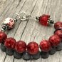 Red Flowers Abacus Counting Bracelet, Knitting Row Counter, Handmade