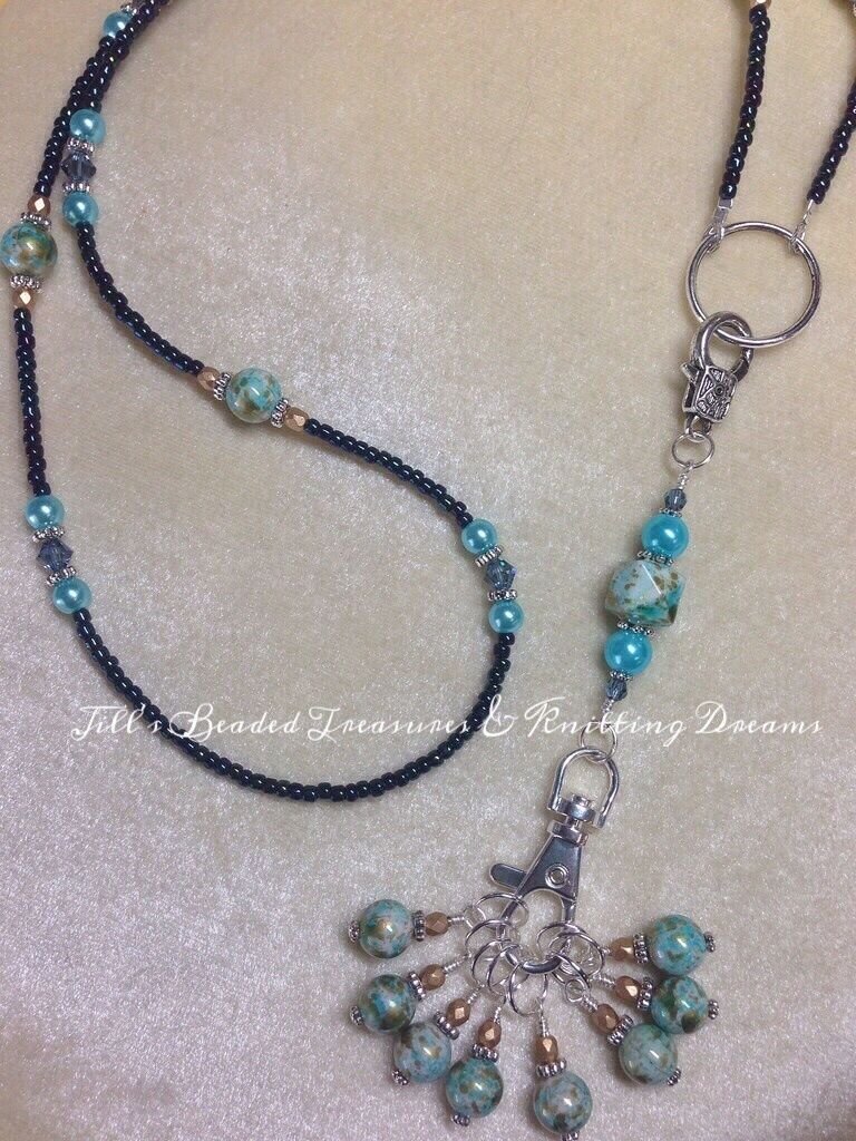 Handmade Knitting Blue Stitch Marker Necklace Set (SNAG FREE)