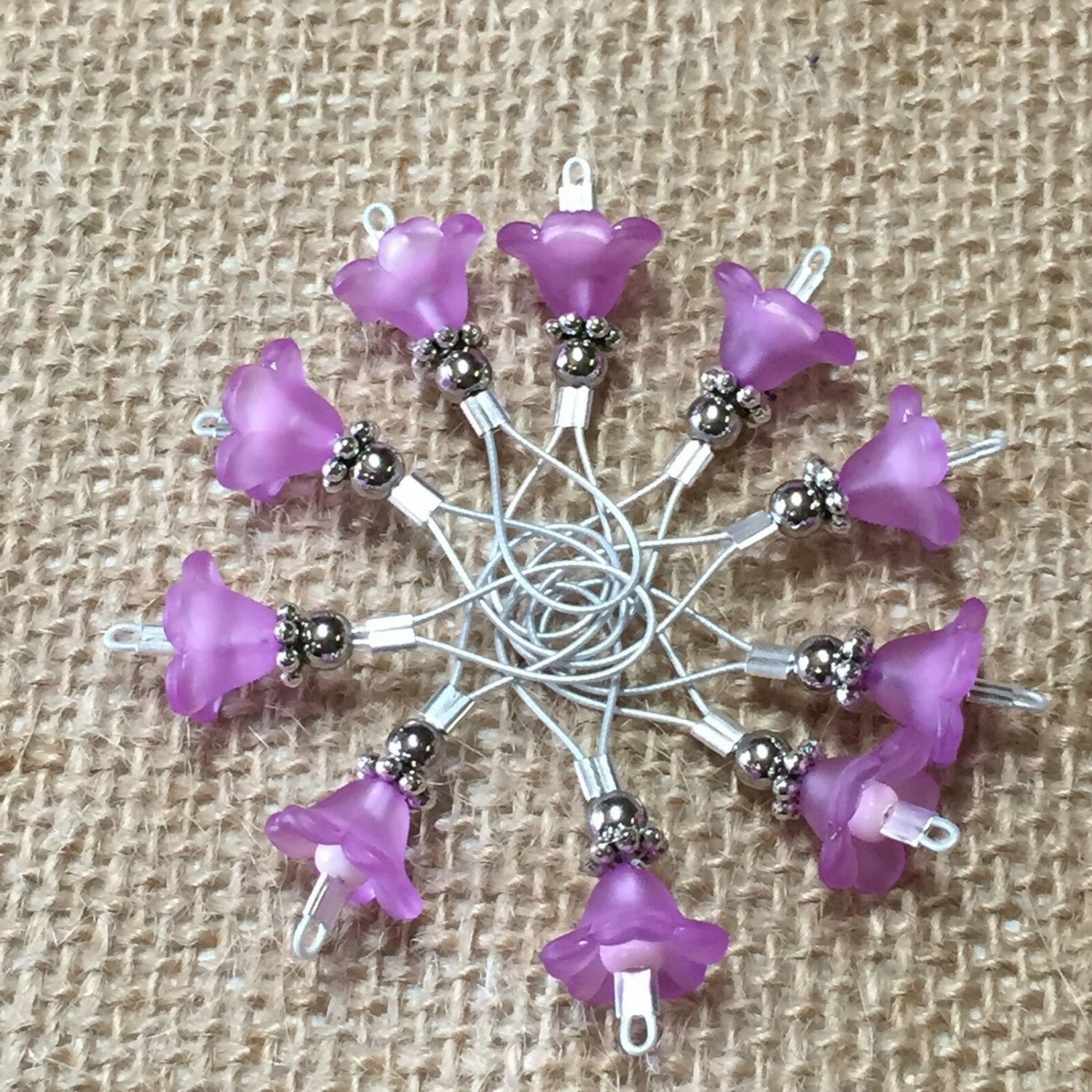 Handmade Knitting Stitch Marker Set (SNAG FREE)- Set of 10-purple flowers