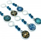6 Blue Medallion Stitch Markers for Knitting