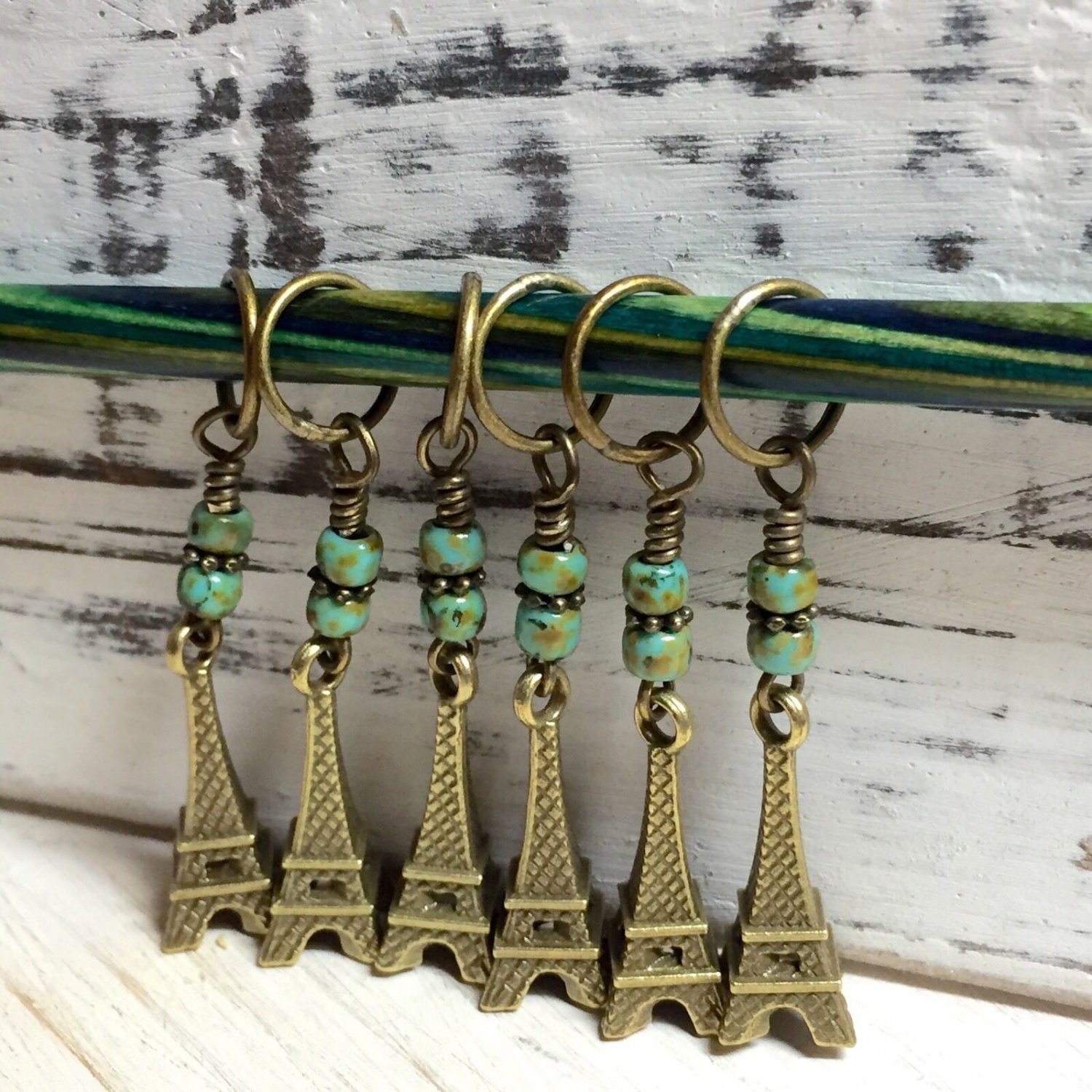 6 HANDMADE SNAG FREE Eiffel Tower Stitch Markers - Gifts- Knitting Tools