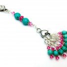 Turquoise- Pink Knitting Stitch Marker Set with Holder- Handmade