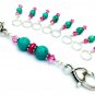 Turquoise- Pink Knitting Stitch Marker Set with Holder- Handmade