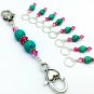 Turquoise- Pink Knitting Stitch Marker Set with Holder- Handmade