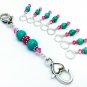 Turquoise- Pink Knitting Stitch Marker Set with Holder- Handmade