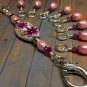 Beaded Knitting Stitch Markers with Pink Flower Lanyard Holder (SNAG FREE)