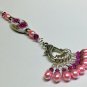 Beaded Knitting Stitch Markers with Pink Flower Lanyard Holder (SNAG FREE)