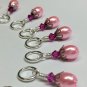 Beaded Knitting Stitch Markers with Pink Flower Lanyard Holder (SNAG FREE)