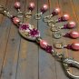 Beaded Knitting Stitch Markers with Pink Flower Lanyard Holder (SNAG FREE)