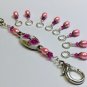 Beaded Knitting Stitch Markers with Pink Flower Lanyard Holder (SNAG FREE)