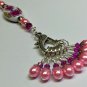 Beaded Knitting Stitch Markers with Pink Flower Lanyard Holder (SNAG FREE)