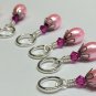 Beaded Knitting Stitch Markers with Pink Flower Lanyard Holder (SNAG FREE)