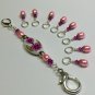 Beaded Knitting Stitch Markers with Pink Flower Lanyard Holder (SNAG FREE)