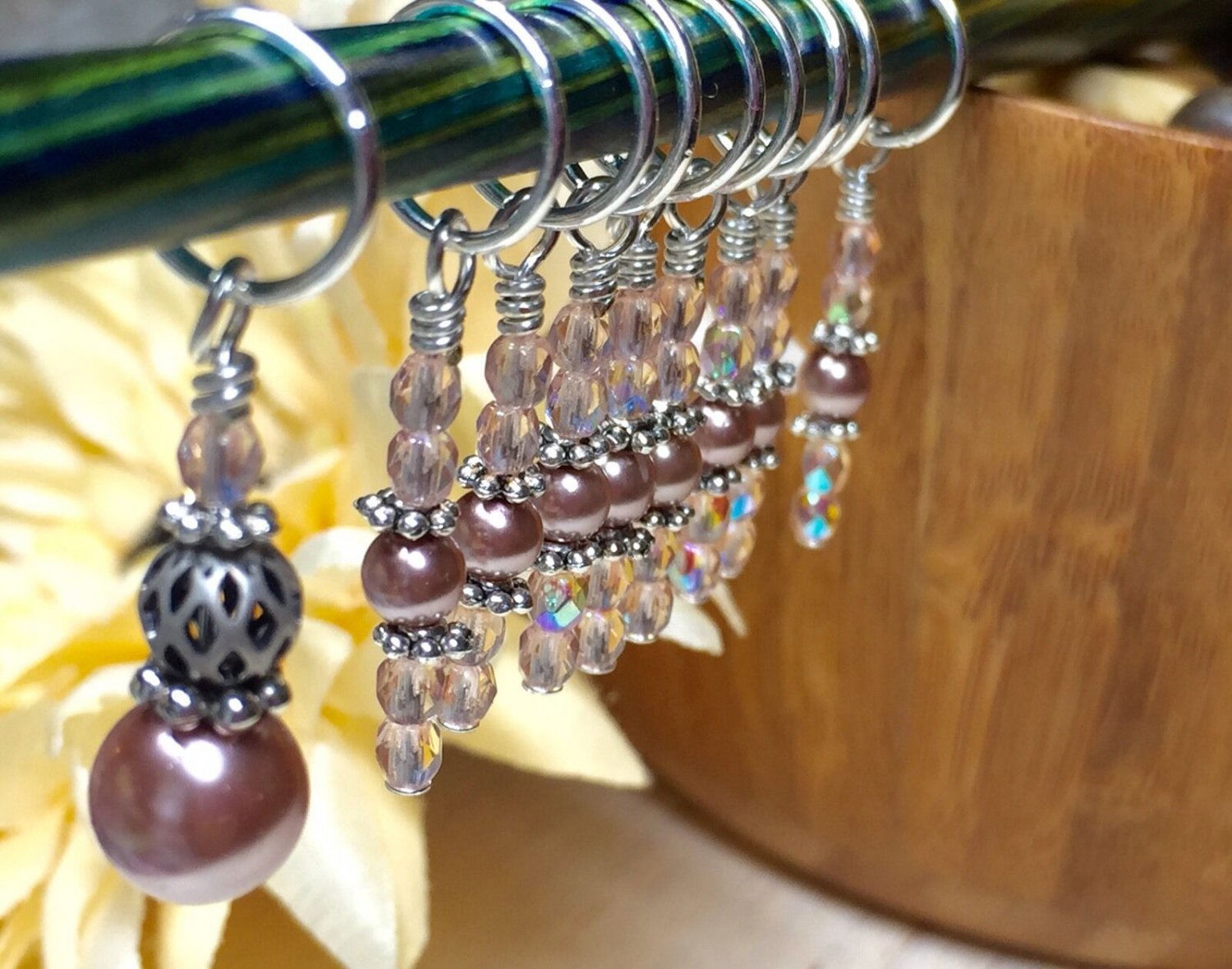 Peach Crystals Stitch Marker Set (SNAG FREE)- Knitting Gifts