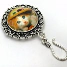 Magnetic Knitting Pin for Portuguese Knitting- ID Badge Holder- Cat & Straw Hat