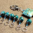 Handmade Snag Free Stitch Marker Set With Holder-aqua splash- Knitting Gift