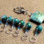 Handmade Snag Free Stitch Marker Set With Holder-aqua splash- Knitting Gift