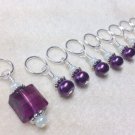 Amethyst Crystal Knitting Stitch Marker Set of 9 (SNAG FREE) with glass pearls