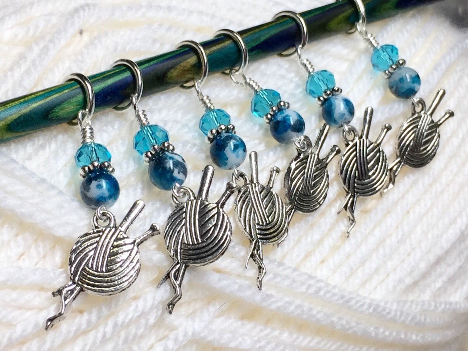6 Beaded Yarn Ball Stitch Markers (SNAG FREE)- Handmade Knitting Tools