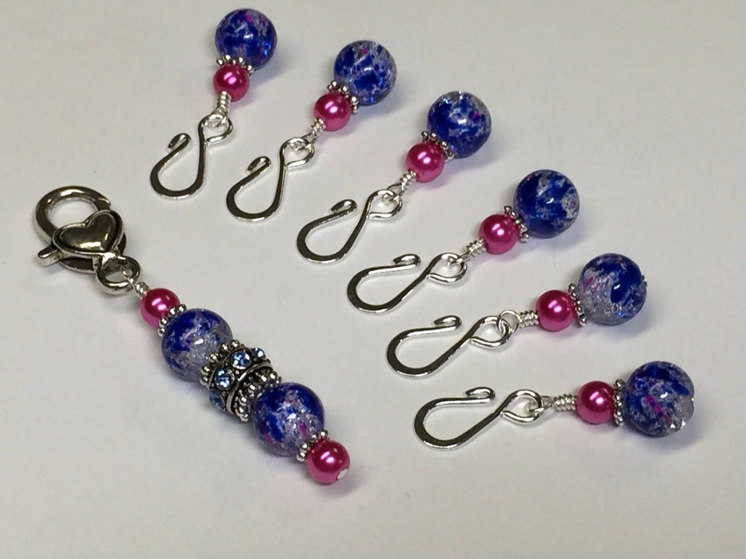 Removable Stitch Marker Set with Holder- Cobalt Pink