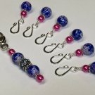 Removable Stitch Marker Set with Holder- Cobalt Pink
