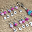1-10 Numbered Stitch Markers & Holder- Pink & Blue Counting Knitting Markers