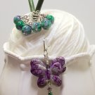 SNAG FREE Purple & Green Stitch Markers & Beaded Butterfly Holder-