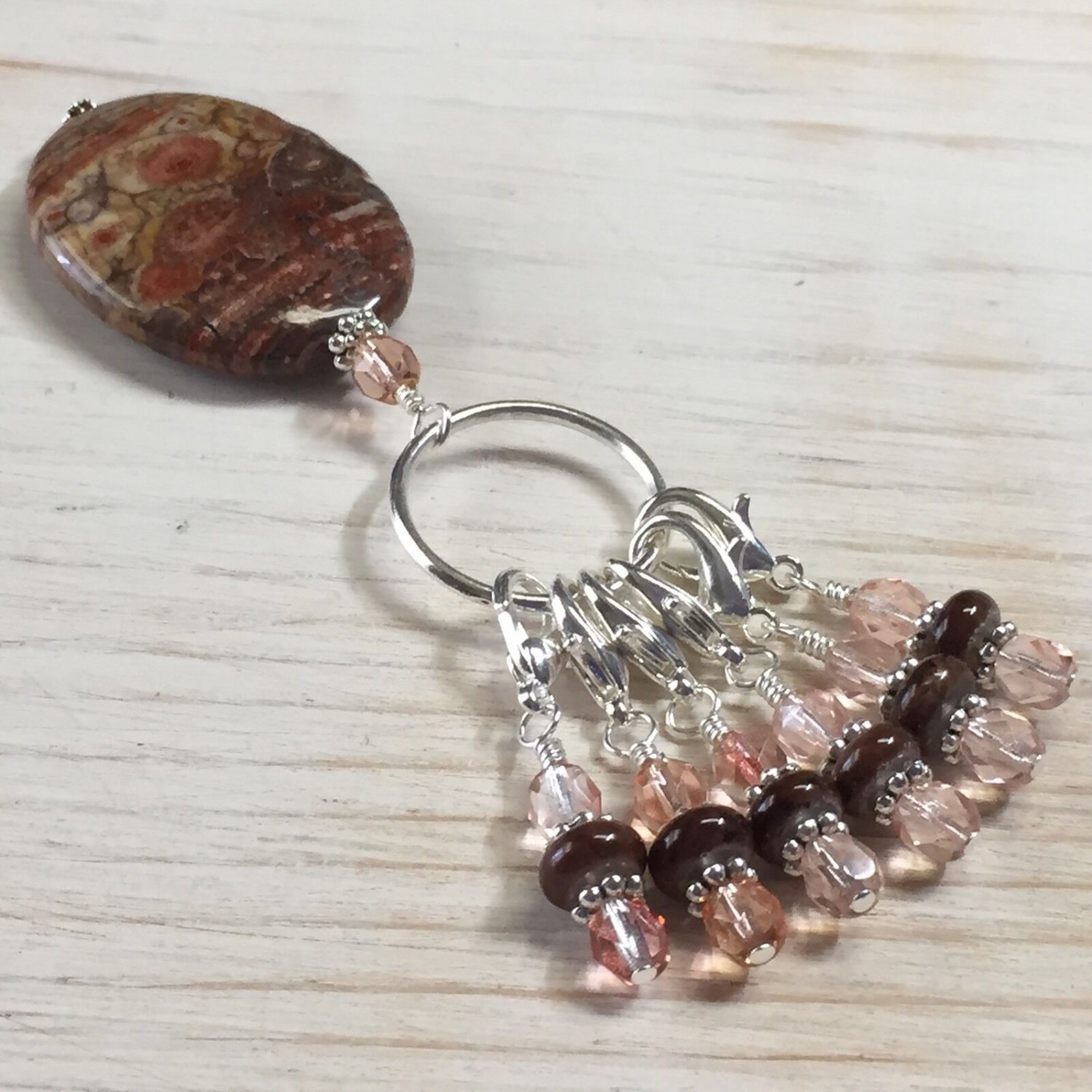 Removable Stitch Markers & Rhyolite Stone Holder | For Knitting Or Crochet