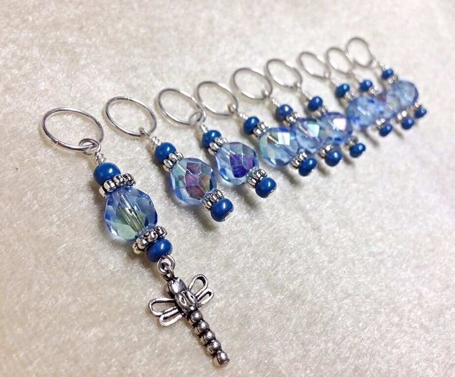 Knitting Stitch Markers (SNAG FREE)- Beaded Crystal Dragonfly Set