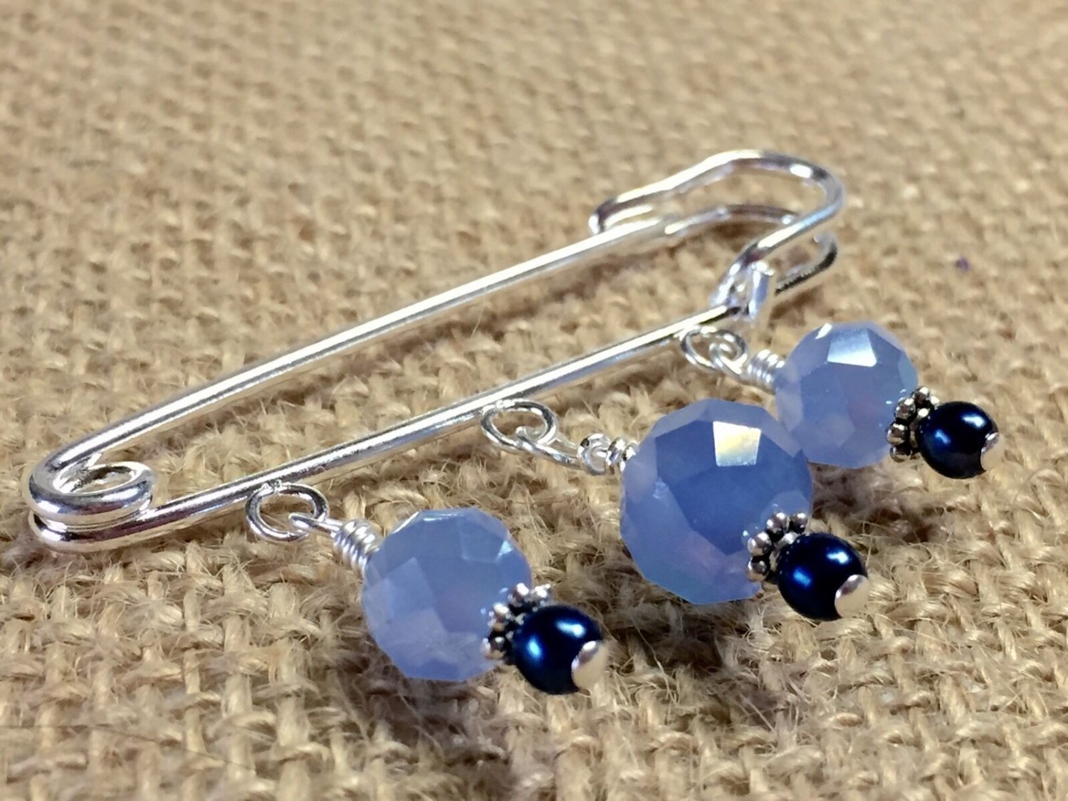 Handmade Beaded Shawl/ Scarf Pin- Blue- Beaded Jewelry