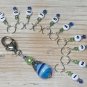 1-10 Numbered Stitch Markers & Beaded Holder- Row Counter Markers Blue & Green