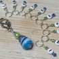 1-10 Numbered Stitch Markers & Beaded Holder- Row Counter Markers Blue & Green