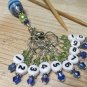 1-10 Numbered Stitch Markers & Beaded Holder- Row Counter Markers Blue & Green