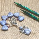 Beaded Heart Stitch Markers (SNAG FREE) with Matching Butterfly Clip Holder