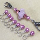 Pink Stitch Markers with Pig Lanyard Holder - Knitting Bag Organizer