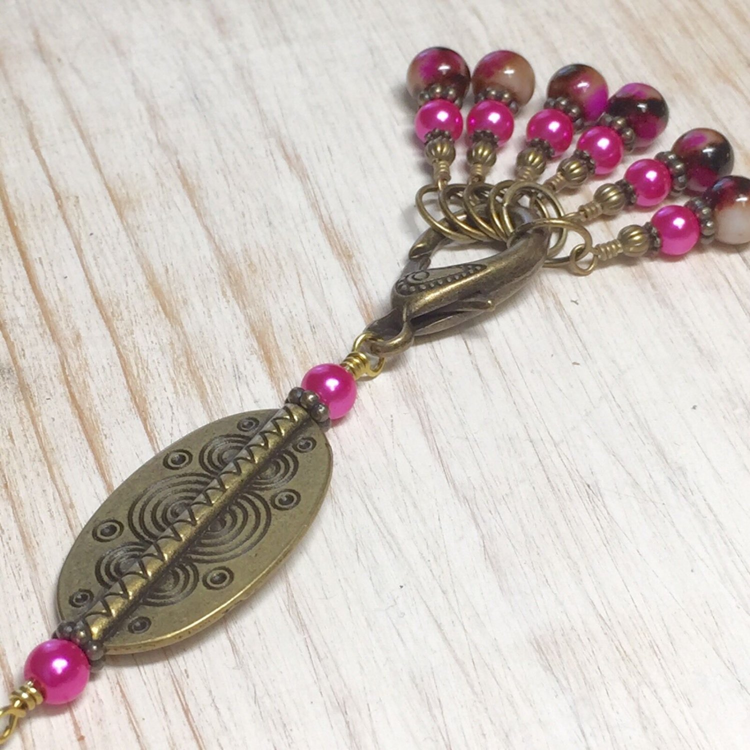 SNAG FREE Stitch Markers & Decorative Brass Holder- Knitting Tools