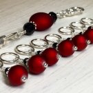 Handmade Beaded Stitch Marker Set with Lanyard (SNAG FREE)- Red Wine