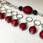 Handmade Beaded Stitch Marker Set with Lanyard (SNAG FREE)- Red Wine