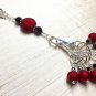 Handmade Beaded Stitch Marker Set with Lanyard (SNAG FREE)- Red Wine