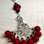Handmade Beaded Stitch Marker Set with Lanyard (SNAG FREE)- Red Wine