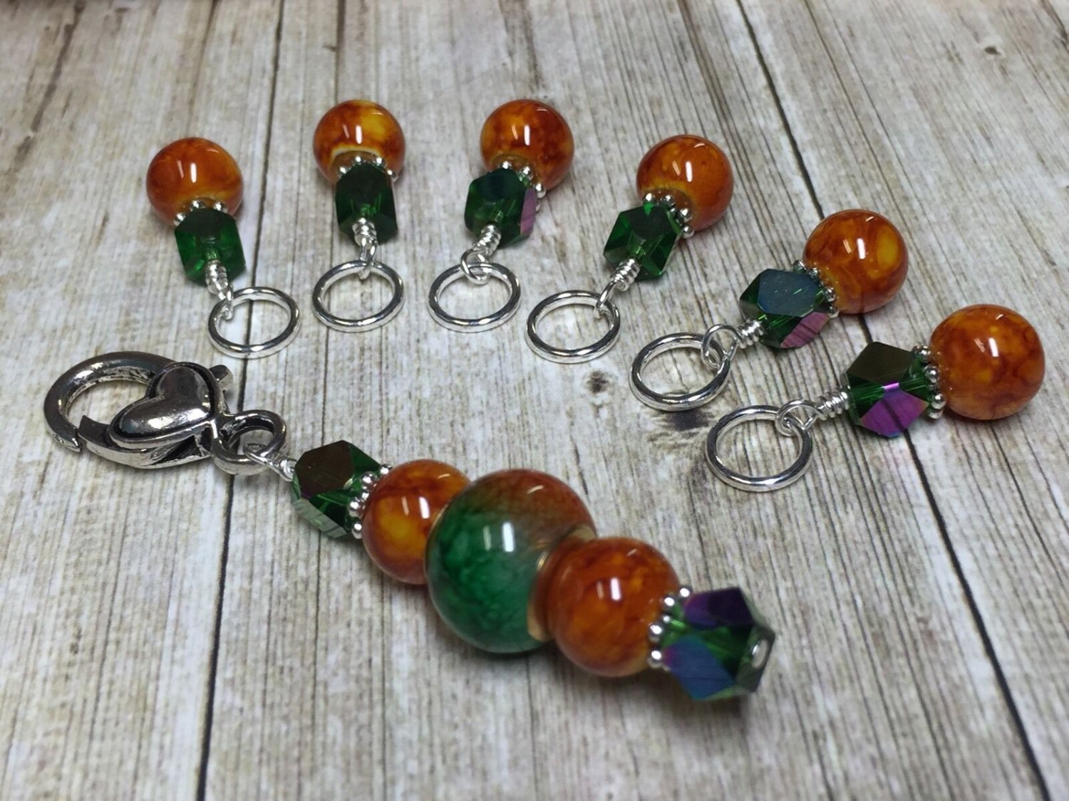 Orange Ombr&Atilde;&copy; Stitch Marker Set With 6 Snag Free Markers AND Holder