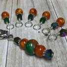 Orange Ombré Stitch Marker Set With 6 Snag Free Markers AND Holder