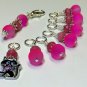Hot Pink Cat Stitch Marker Set with Matching Holder (SNAG FREE)