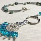 Handmade Beaded Knitting Stitch Marker Necklace Lanyard- Aqua/Teal