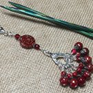 Handmade Stitch Markers with Lanyard Holder for Knitters - Red Speckle Beads