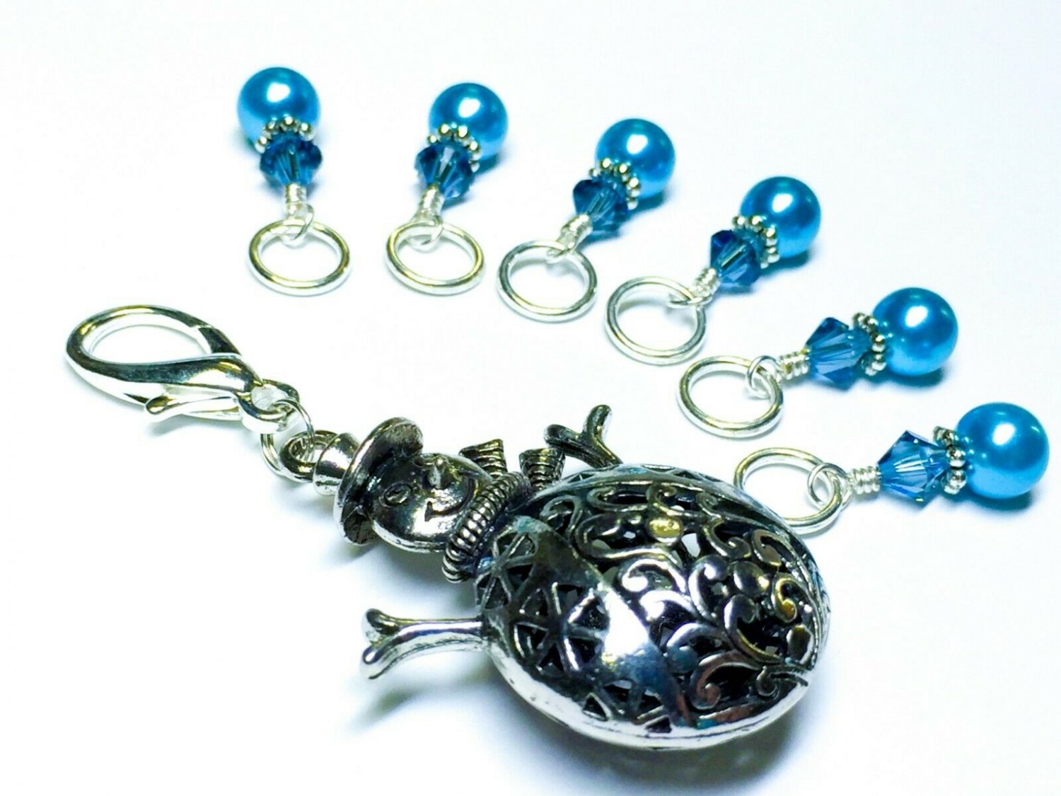 Snag Free Stitch Markers & Snowman Clip Holder- Knitting Jewelry