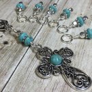 Victorian Cross And Turquoise Stitch Marker Set For Knitting- Handmade